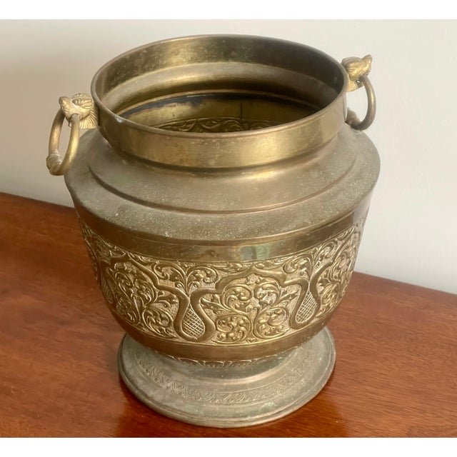 Metal Antique Chinoiserie Incised Brass Cachepot For Sale - Image 7 of 12