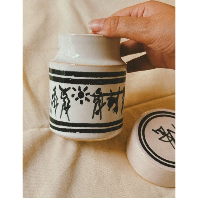 Hand-Painted Ceramic Storage Jar with Folk Decoration For Sale - Image 6 of 7