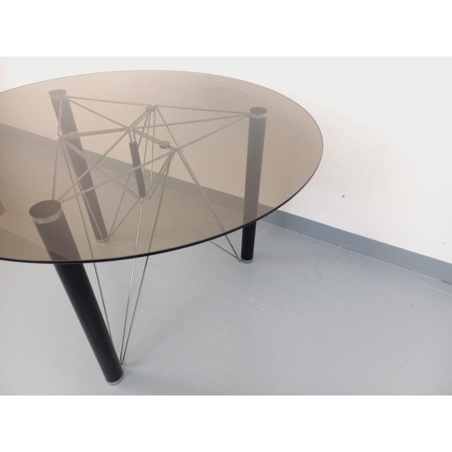 Vintage Round Dining Table in Smoked Glass with Black Metal and Chrome Metal, 1980s For Sale - Image 11 of 18