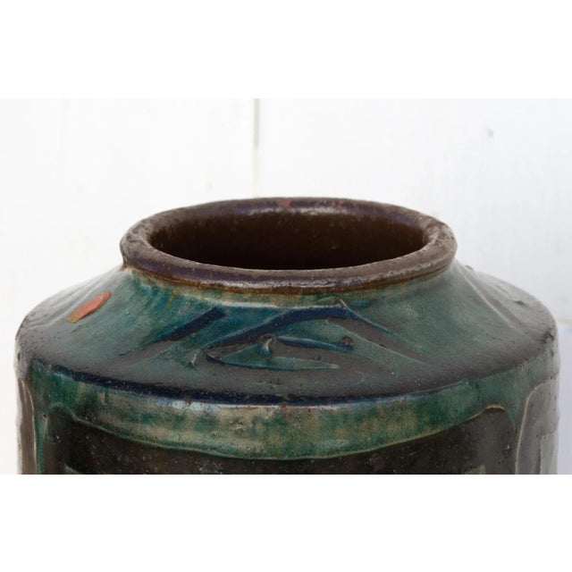1950s Vintage Emerald Green Glazed Vase For Sale - Image 5 of 8