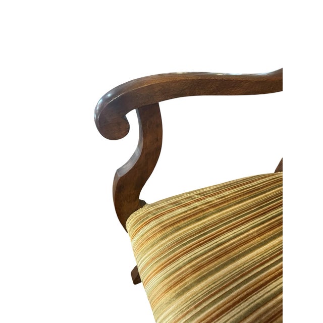 Pair of Antique American Empire Walnut Scroll Arm Upholstered Library Chairs, C. 1840–1870, Set of 2 For Sale In Greensboro - Image 6 of 12