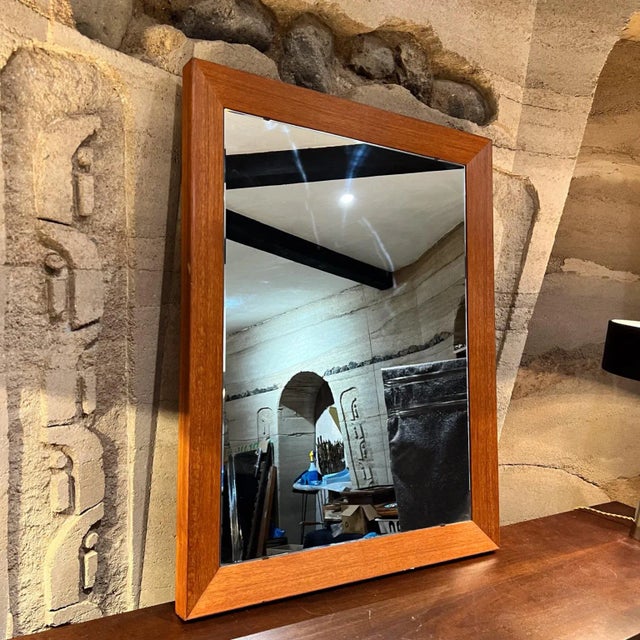 AMBIANIC presents 1960s Teak and Sapele Wood Framed Wall Mirror Clean Modern Lines 41.38 h x 32.88 w x 2 d Preowned...