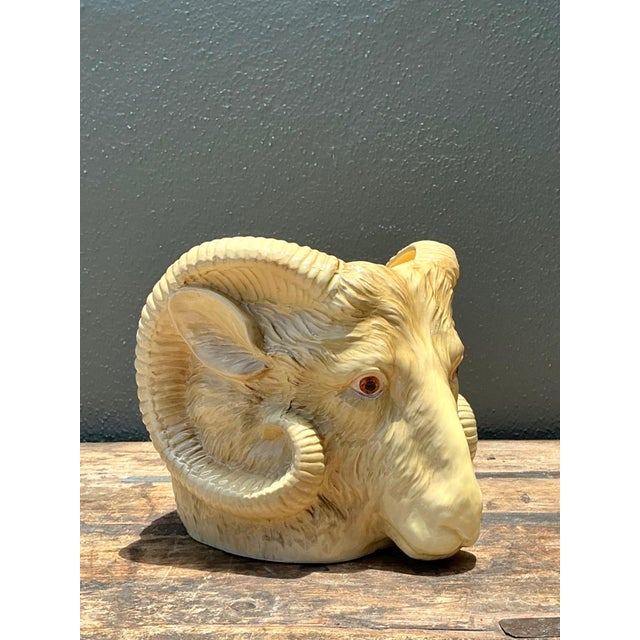 Ceramic Vintage Italian Ceramic Rams Head Cache Pot For Sale - Image 7 of 14