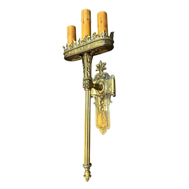 Late 19th Century Rare Pair of French Empire Style Brass Wall Sconces For Sale In Los Angeles - Image 6 of 6