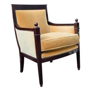 Baker Furniture Federal Revival Mahogany Upholstered Armchair With Ball Finials, Late 20th Century For Sale