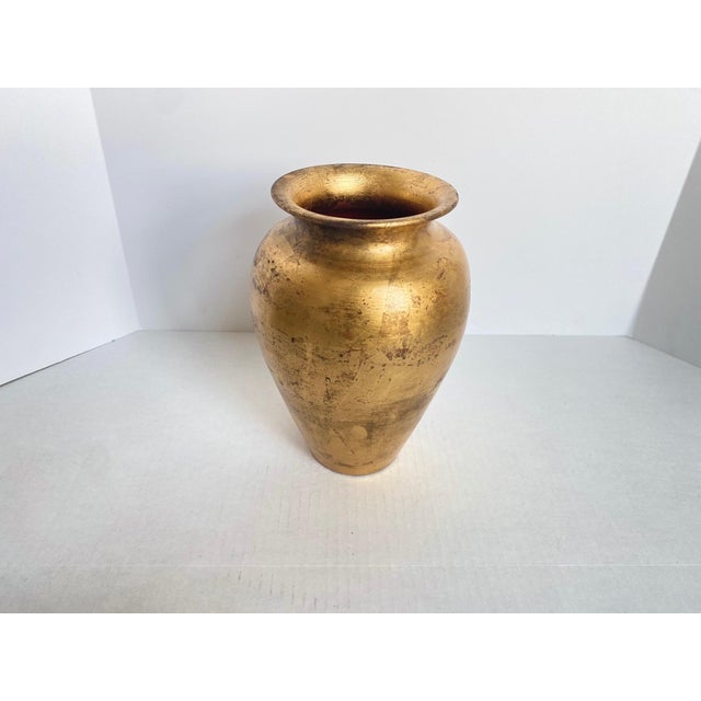 Vintage Italian Gilt Gold Leafed Terracotta Florentine Vase For Sale - Image 9 of 10