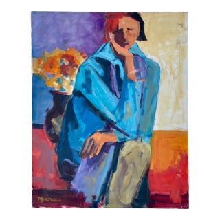1980s “Seated Woman” Acrylic on Canvas by Caroline Mitchell - For Sale
