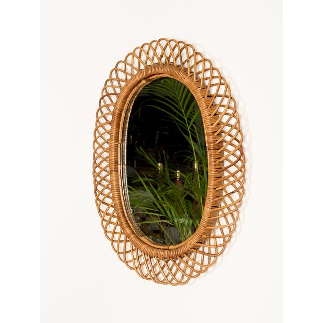 Large Oval Mirror in Bamboo, Rattan and Wicker attributed to Franco Albini, Italy, 1970s For Sale - Image 3 of 10