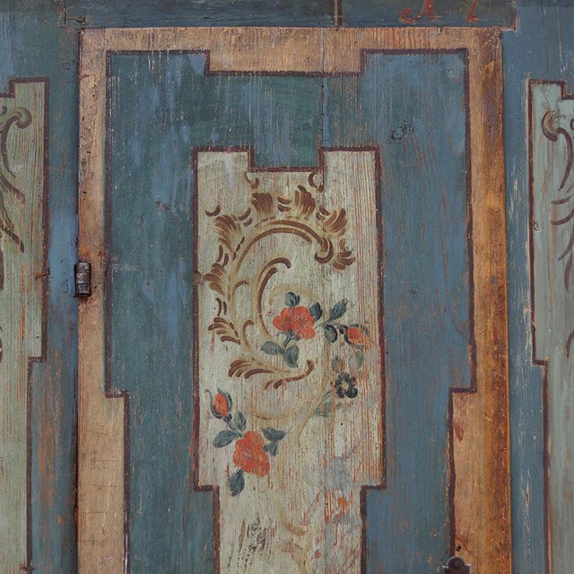 Rustic Farmhouse Folk Art Painted Bridal Cabinet 18th Century For Sale - Image 6 of 15