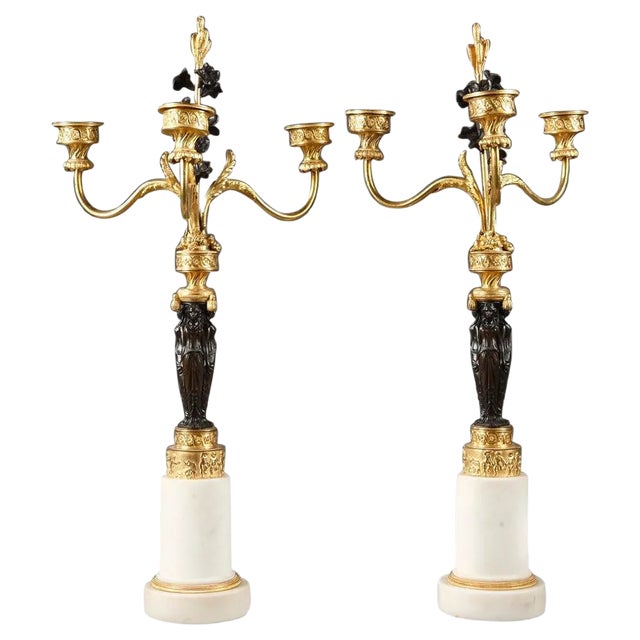 Early 19th Century Empire Candelabra with Caryatids, Set of 2 For Sale