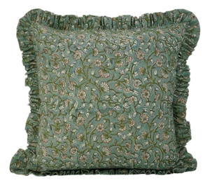 Fabdivine Handmade Block Printed Cushion Cover Green 12x20 Inch Pure Linen- Himachal