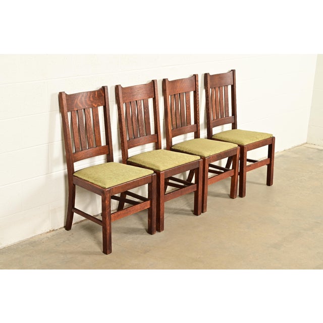 Charles Limbert Stickley Brothers Style Antique Mission Oak Arts & Crafts Dining Chairs, Set of Four For Sale - Image 4 of 12