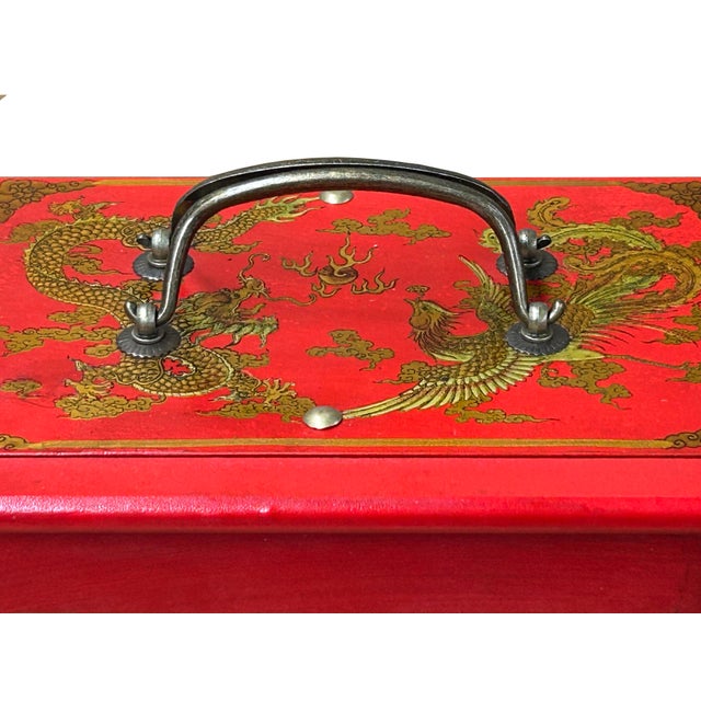Chinese Flower Bird Red Vinyl Box Small Size Mahjong Tiles Game Set For Sale - Image 10 of 11
