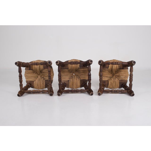 Turned Wood and Straw Fireplace Stools, France, 1960s, Set of 3 For Sale - Image 4 of 8