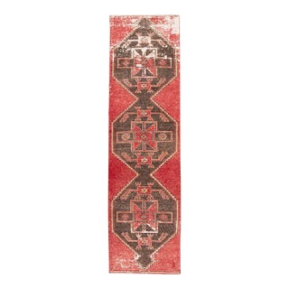 Vintage Turkish Handmade Red Geometric Wool Runner For Sale