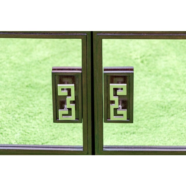 Postmodern Vintage Post-Modern Chinese Mirrored Accent Cabinet With Fret Detail For Sale - Image 3 of 7