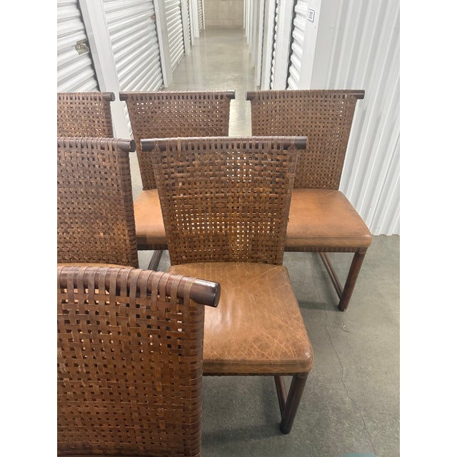 Henredon Acquisitions Leather Strap Dining Chairs – Set of 6, Campaign Style, Priced to Sell For Sale In Los Angeles - Image 6 of 12