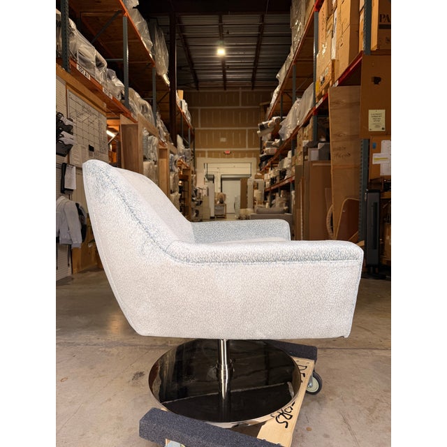 Contemporary Michael Weiss for Vanguard Light Blue & White Velvet Lounge Chair With Swivel For Sale - Image 3 of 7