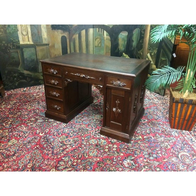 Item: Antique Victorian Desk in Walnut Wood. Age & Condition: Circa 1880. Good, refinished condition. One hole in a...