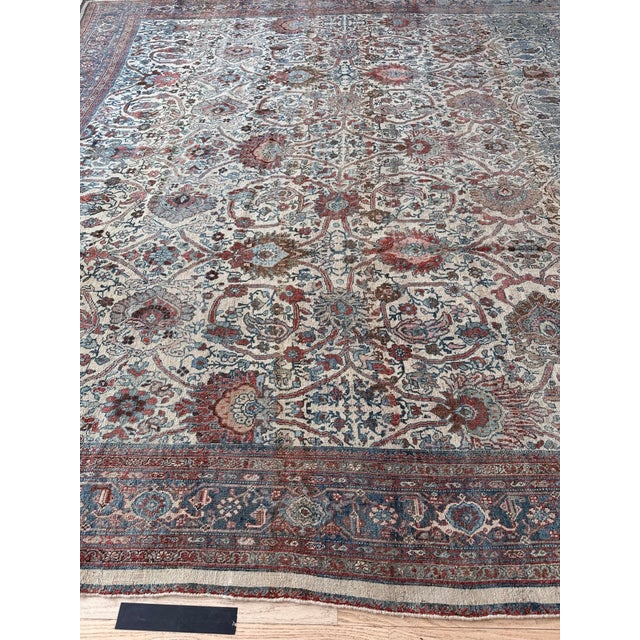 Antique Bijar Carpet Oriental Carpet, Handmade, Ivory, Coral, Light Blue, Taupe For Sale - Image 9 of 17