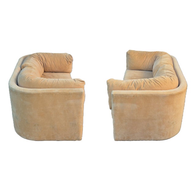 Pair of 1980s John Mascheroni for Swaim Postmodern Curved Back Playpen Style Love Seats For Sale - Image 10 of 16
