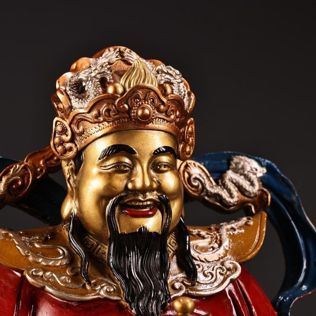 Late 19th Century Late 19th Century Polychrome Bronze God of Wealth Statue With Attendants, 4.2kg For Sale - Image 5 of 9