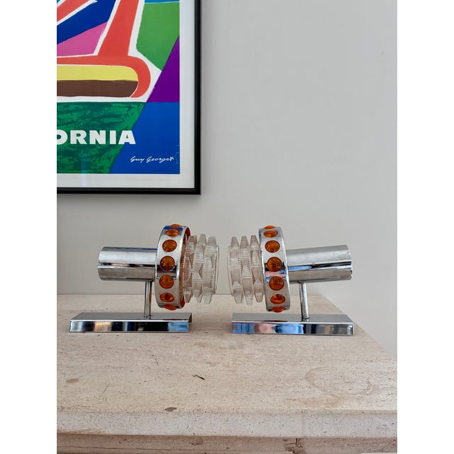 Turbines Wall Lights in Metal and Glass, 1970s, Set of 2 For Sale - Image 6 of 6