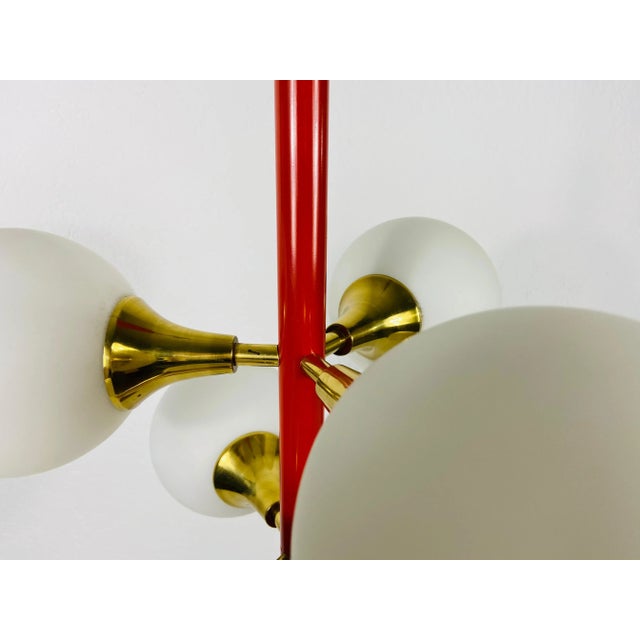 Red Space Age Red 6-Arm Chandelier from Kaiser, Germany, 1960s For Sale - Image 8 of 9