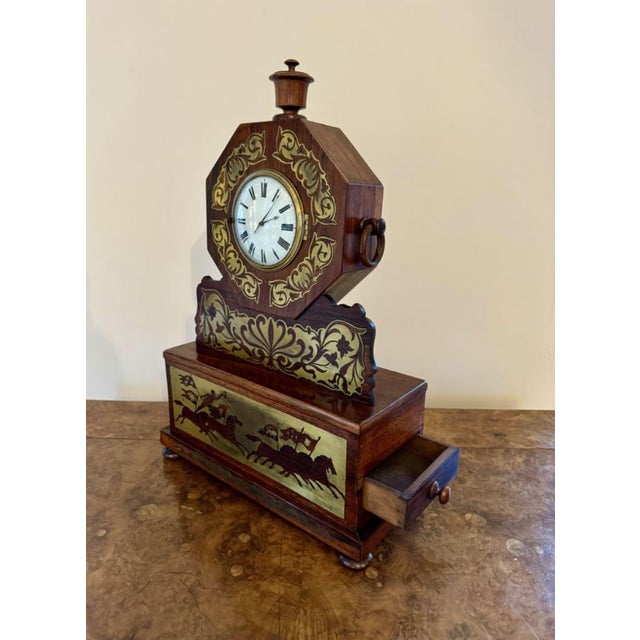 Antique Regency Rosewood Brass Inlaid Mantle Clock, 1820 For Sale - Image 4 of 8
