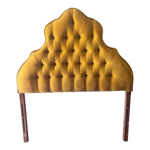 Vintage Upholstered Yellow Velvet Headboard - Twin For Sale