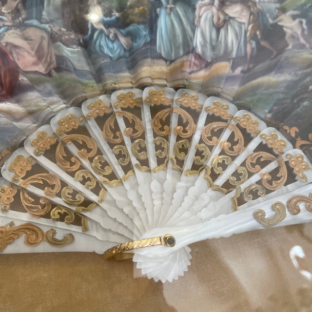 Victorian frame with fan hand painted representing French scene