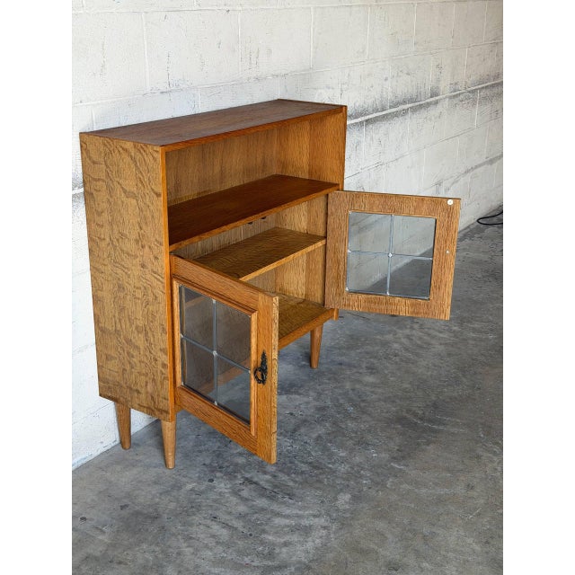 Oak Glass Cabinet With Leaded Doors Danish Mid-Century Modern 1960s For Sale - Image 4 of 11