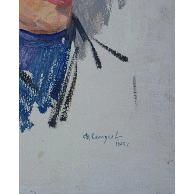 Ukrainian Portrait Painting, Soviet Woman, Original Oil on Cardboard, 1975 50-40 For Sale - Image 6 of 6