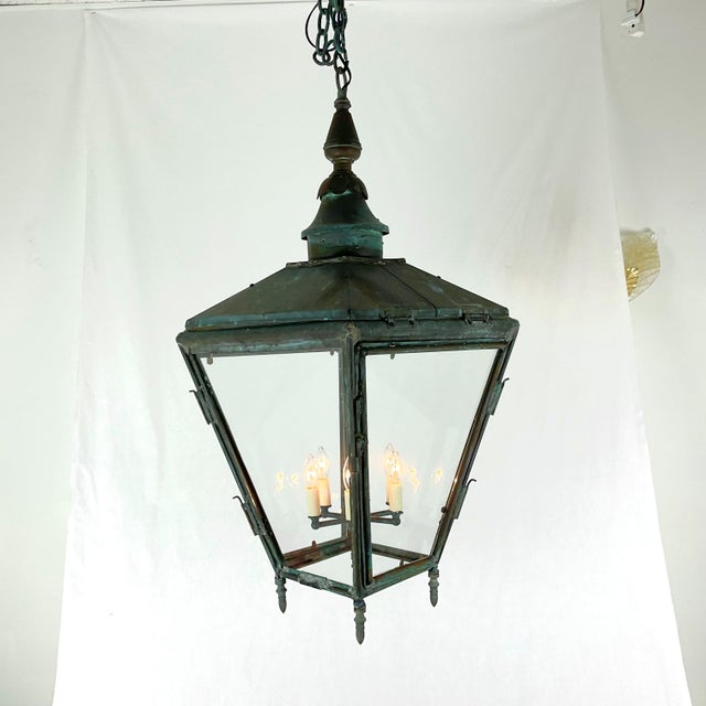 1910's Large Antique Copper Lantern For Sale - Image 14 of 18