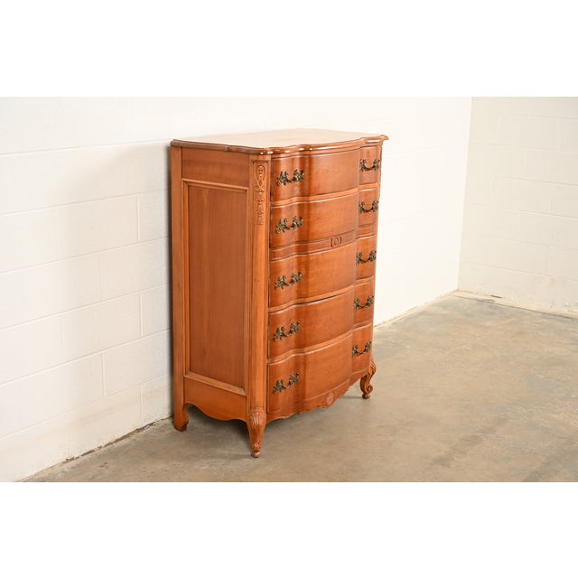 Kent Coffey Kent Coffey French Provincial Louis XV Carved Cherry Wood Highboy Dresser, Circa 1960s For Sale - Image 4 of 16