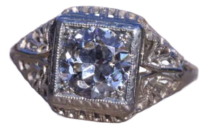 The Rebecca: Ladies 18 Karat White Gold Filigree engagement ring set with 1.30 Carat European Cut Diamond