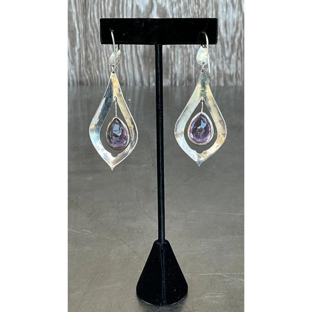 Vintage Sterling Silver Amethyst Drop Earrings For Sale - Image 11 of 12