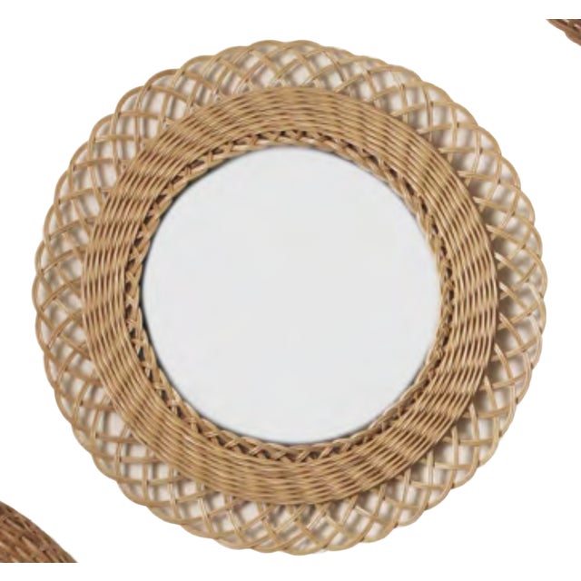 Mid-Century Modern Mid-Century Modern French Round Rattan Mirror, 1950s For Sale - Image 3 of 4
