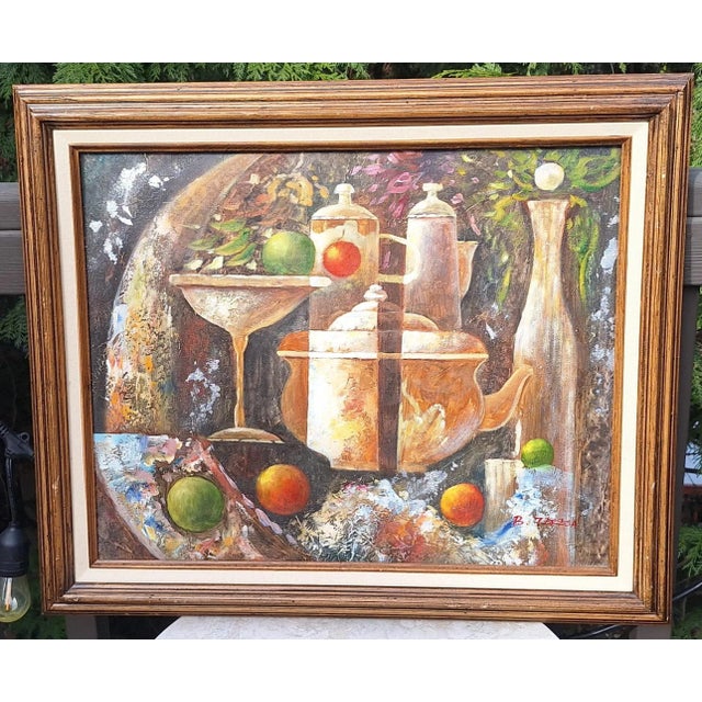 Abstract mos202629.99 Folk Art Abstract Still Life Oil Painting For Sale - Image 3 of 12