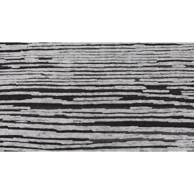 Abstract Modern Runner With Vertical Striped Design in Charcoal and Soft Grey 3 X 13'5 For Sale - Image 3 of 11
