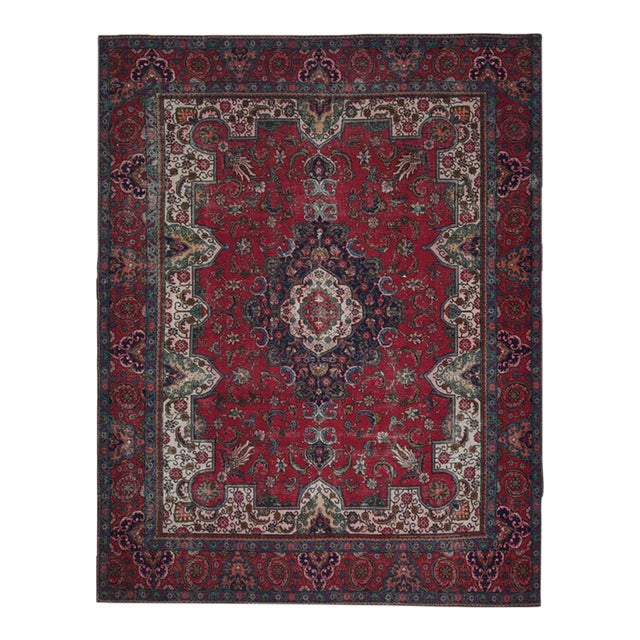 1970s Vintage Persian Handmade Wool 10x13 Red Area Rug For Sale