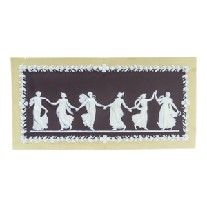 Antique Large Wedgwood Yellow & Black 3-Colored Dancing Hours Jasperware Plaque