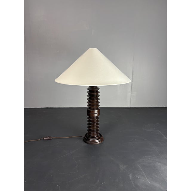 French Brutalist Turned Wood Table Lamp by Charles Dudouyt, 1940s For Sale - Image 6 of 14
