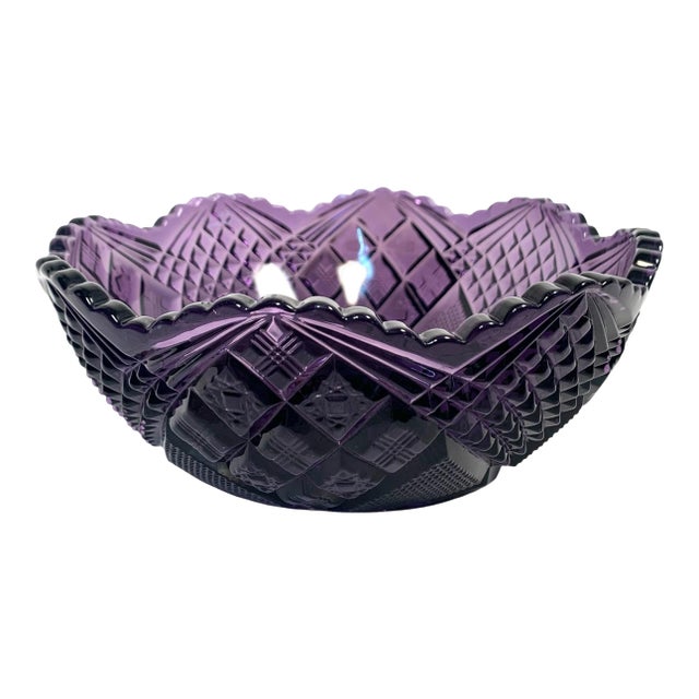 Late 19th C. Amethyst Pressed Glass Serving Bowl Art Deco Traditional Victorian For Sale