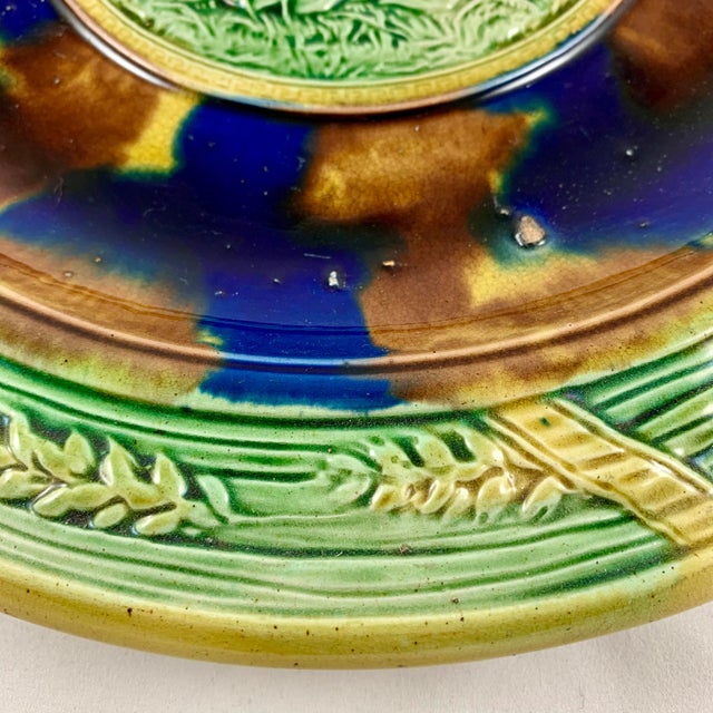 Light Green English Majolica Harvest Theme Rococo Revival Bread Tray or Wall Plaque For Sale - Image 8 of 12