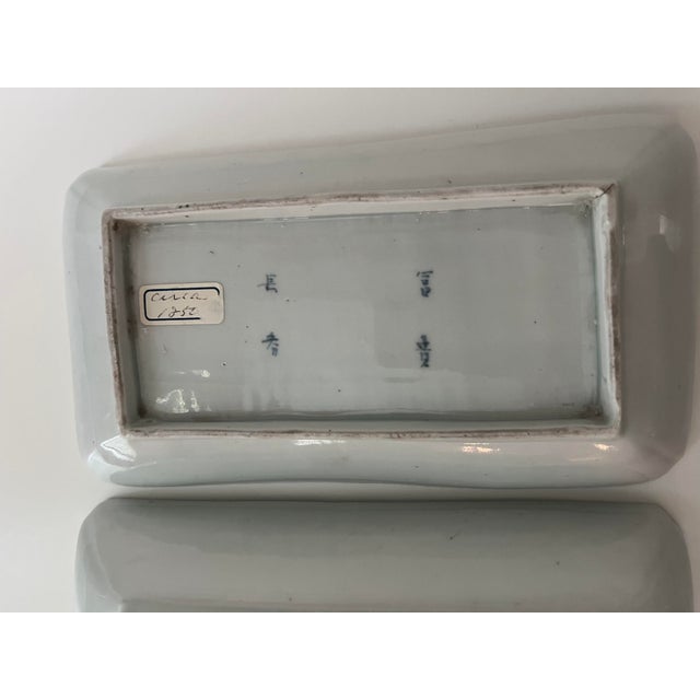 Blue Antique Japanese Rectangular Blue and White Dishes - Set of 2 For Sale - Image 8 of 18