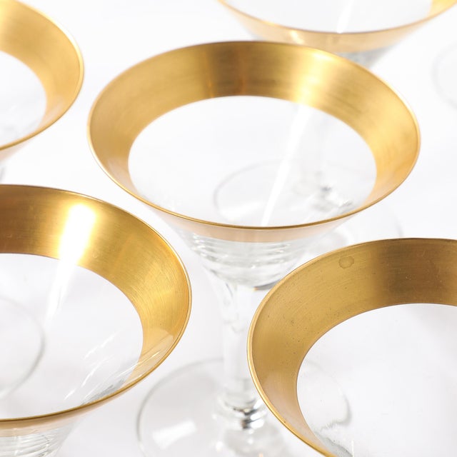 Set of 8 Mid-Century Modernist Gilt Rimmed Martini Glasses by Dorothy Thorpe For Sale - Image 15 of 15