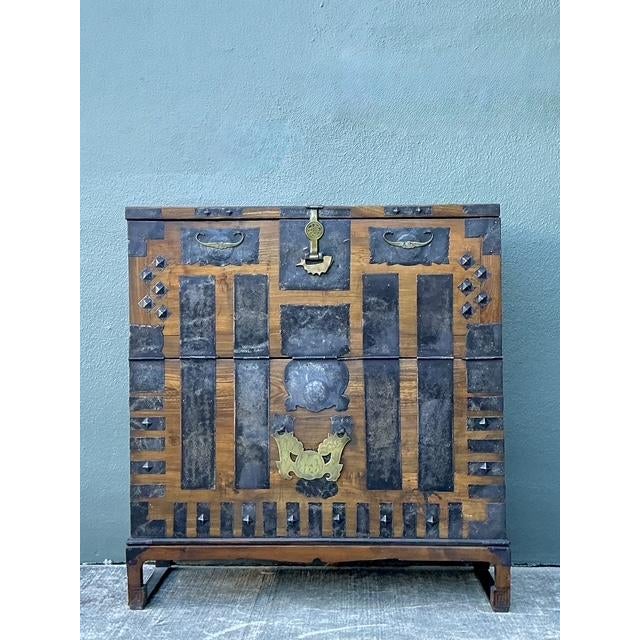 Vintage Asian Hammered Hardware Tansu Cabinet For Sale - Image 4 of 12