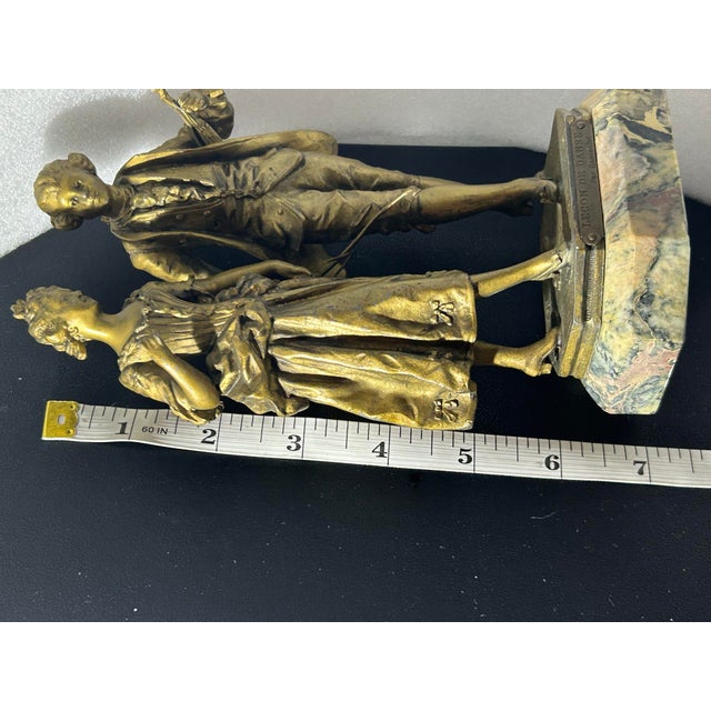 Antique 19th C. French Spelter Statues "Premieres Fleurs" by Ernest Rancoulet - Pair For Sale - Image 10 of 11