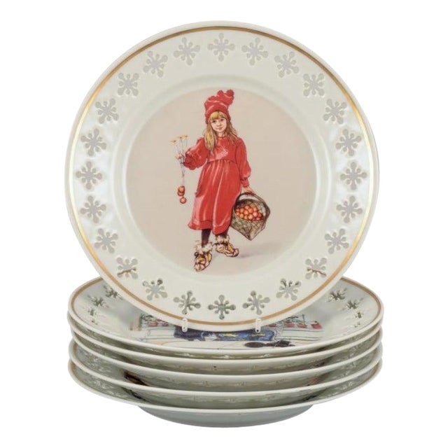 Porcelain Plates with Motifs from Carl Larssons Paintings from Bing & Grøndahl, 1960s, Set of 6 For Sale